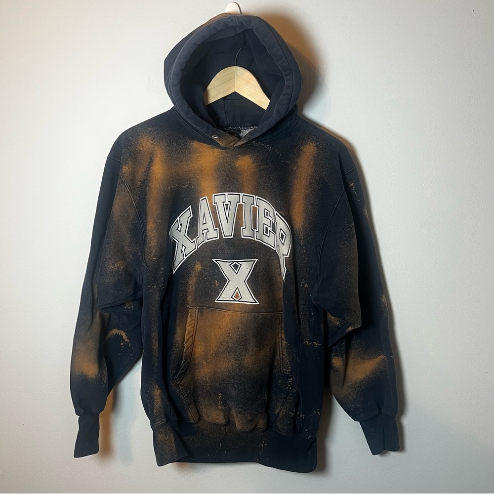 Vintage Xavier University Musketeers Hoodie Men’s S Tie Dye Acid Wash Sweatshirt